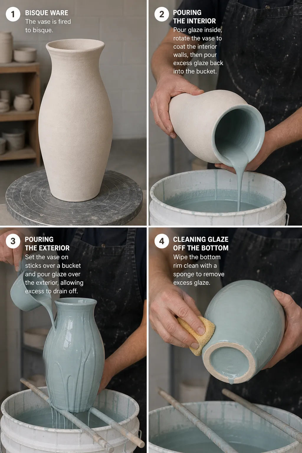 Pouring is a quick way to glaze pots.