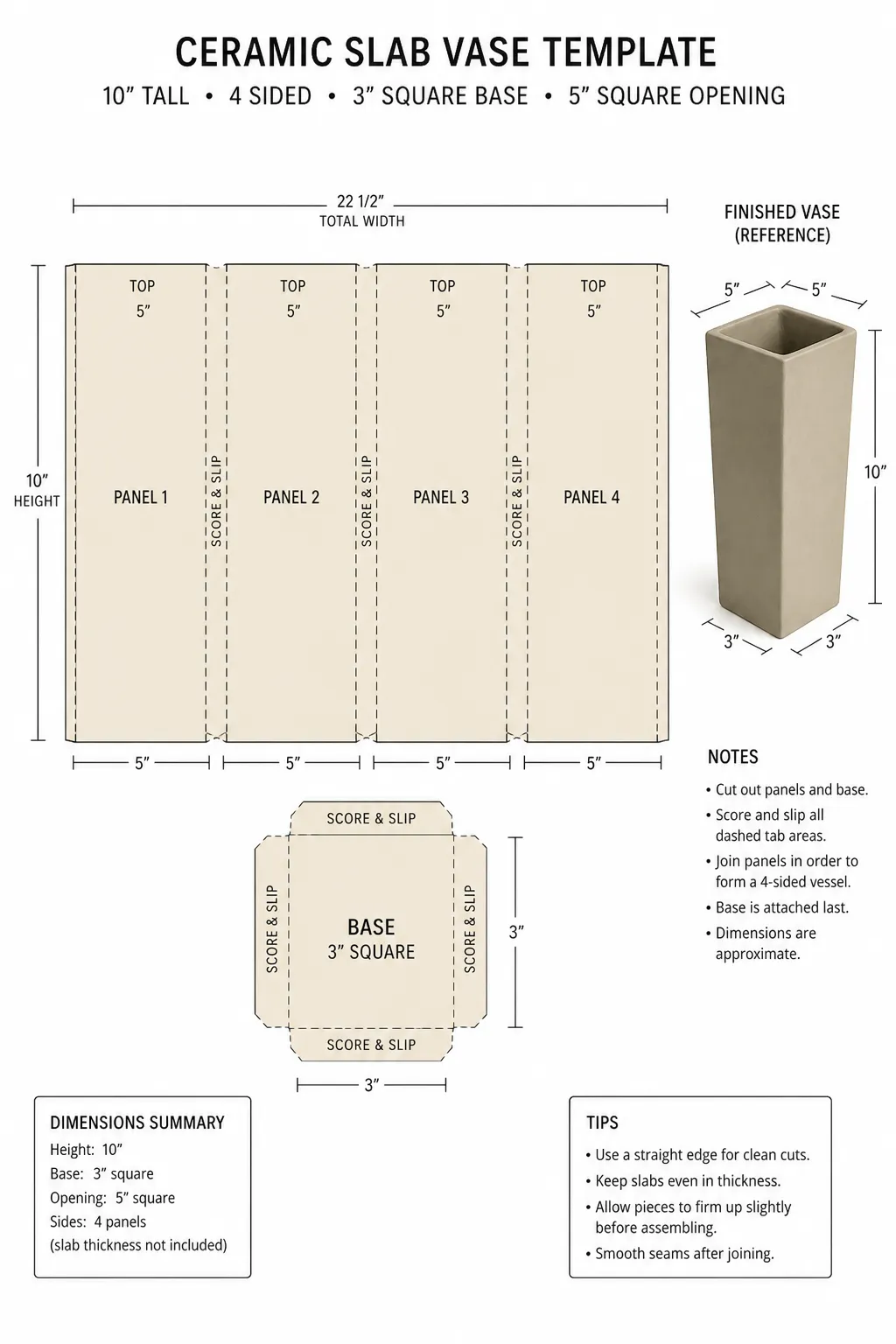 Templates can be an important part of planning a leather-hard slab vase.