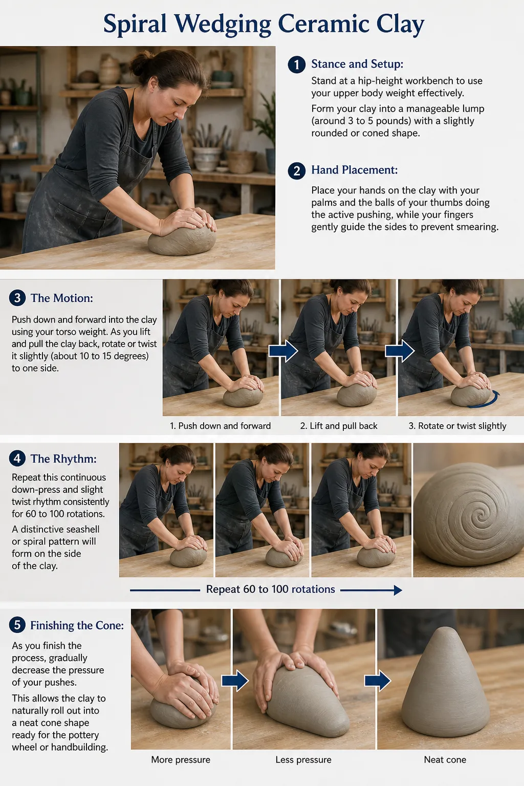 spiral wedging clay to eliminate air bubbles.
